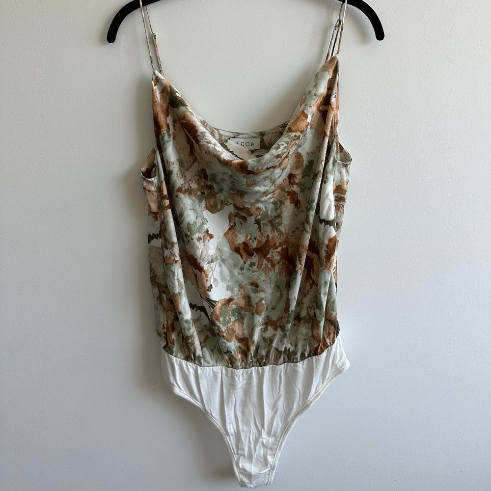 ACOA Silky Watercolor Pattern Cowl Neck Tank Top Bodysuit Size M